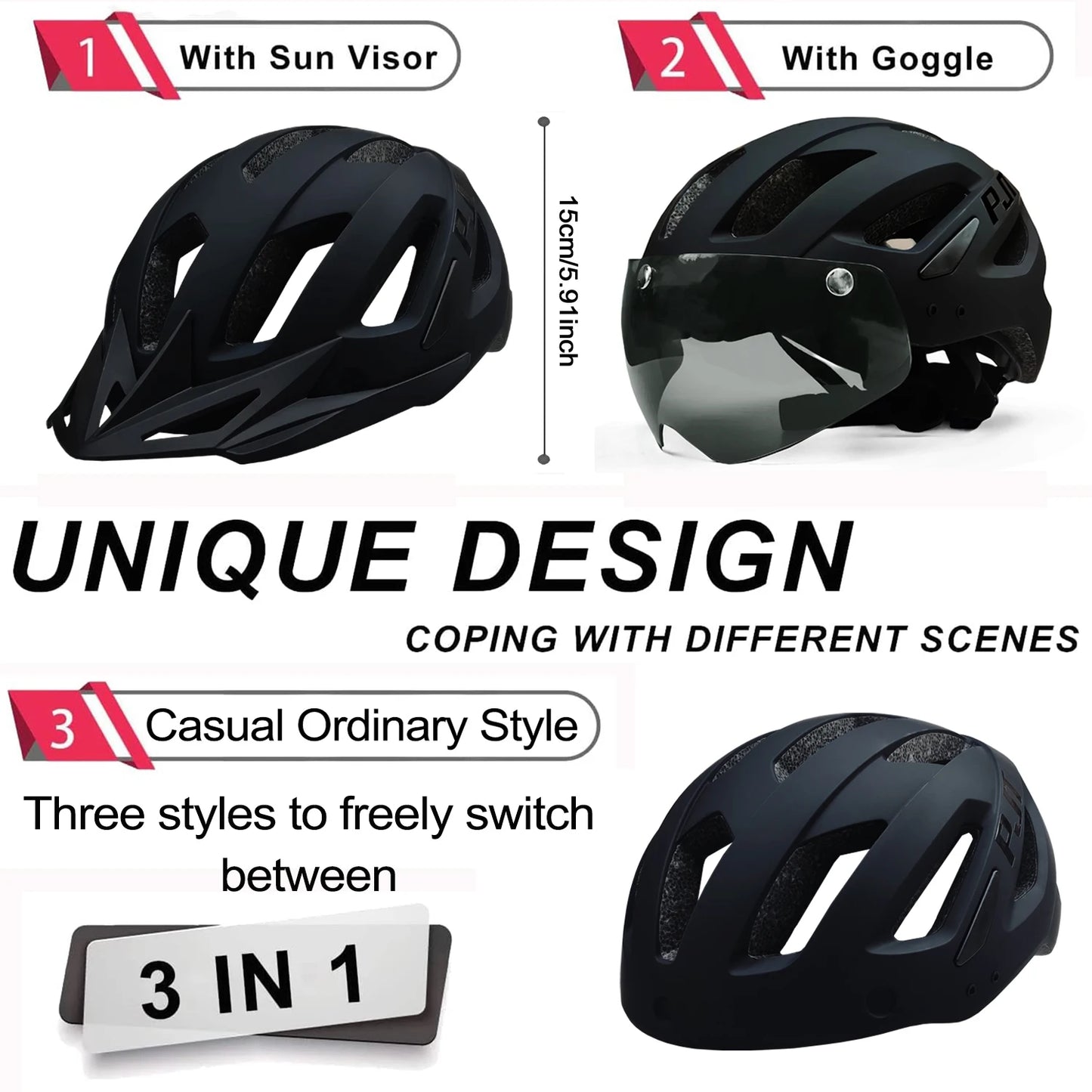 PJT NEW GEN BIKE HELMET WITH VISOR + LED BACKLIGHT